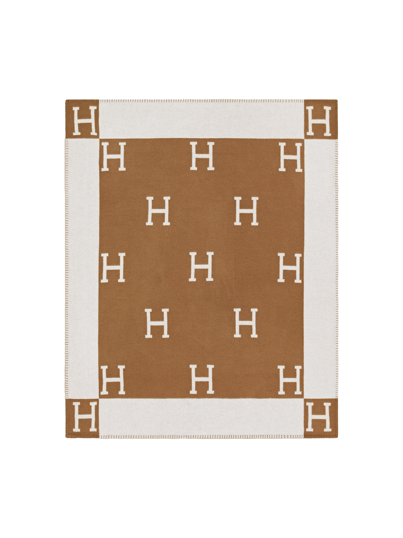 NEW HERMÈS AVALON THROW BLANKET ÉCRU/ CAMEL
