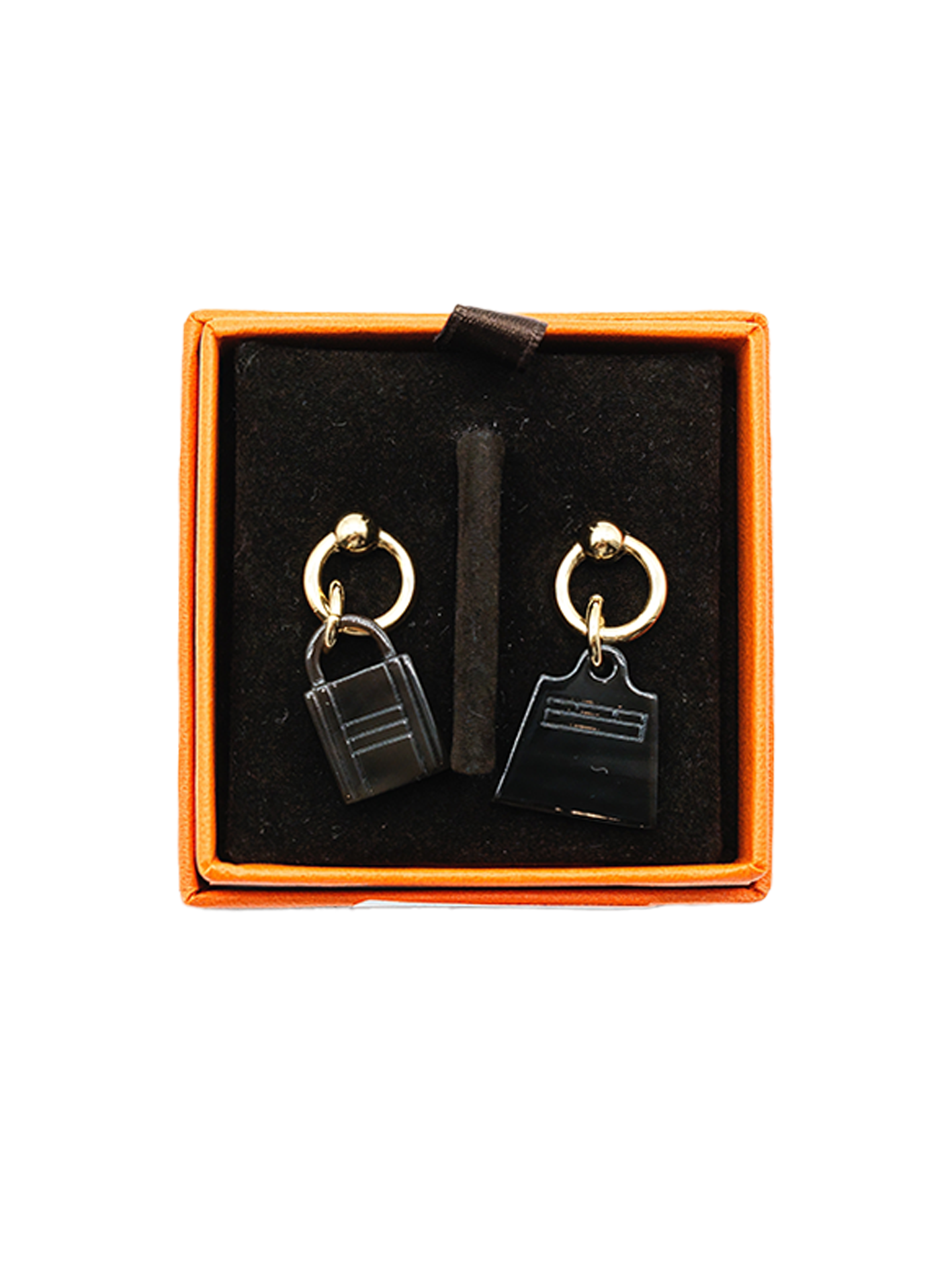 NEW HERMES AMULETTE MAROQUINIER EARRING BLACK GHW