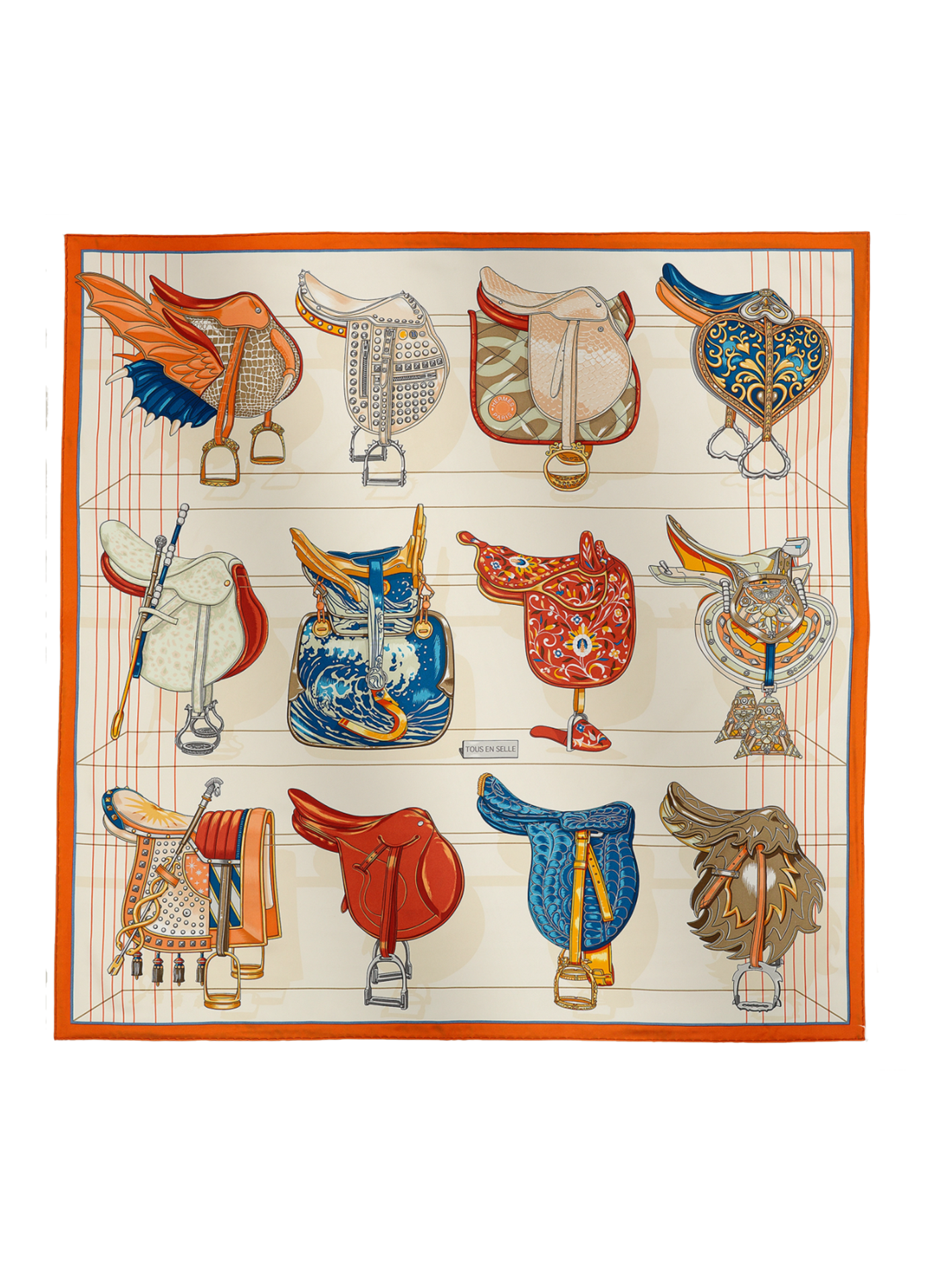 NEW HERMÈS CARRE SCARF TOUS EN SELLE SCARF 90 CM