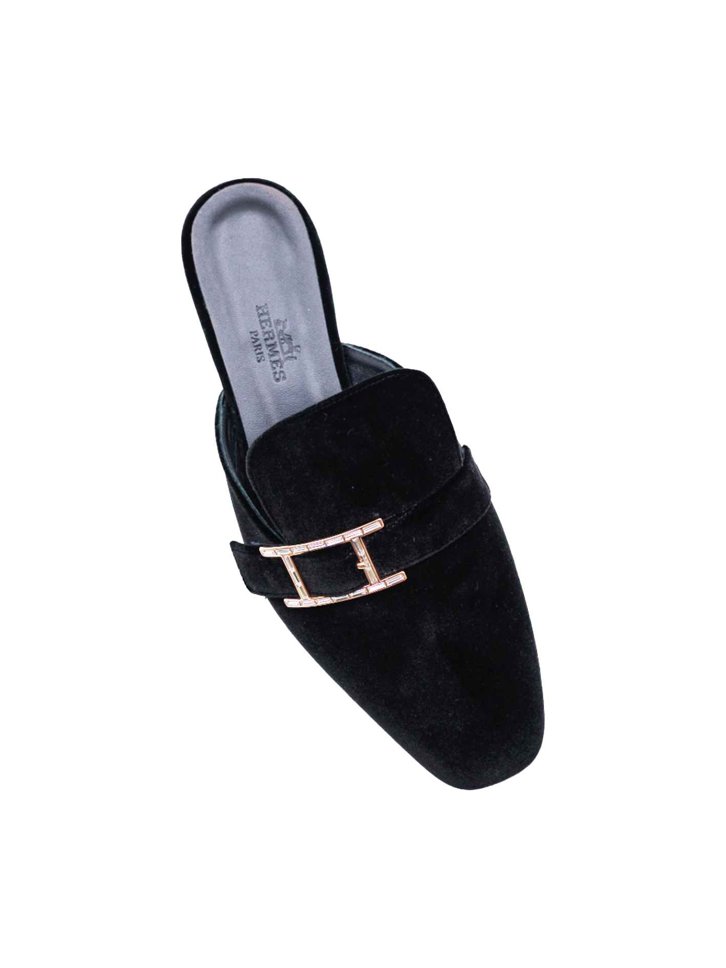 NEW HERMÈS VELVET MULES FEMME SLIPPERS BLACK