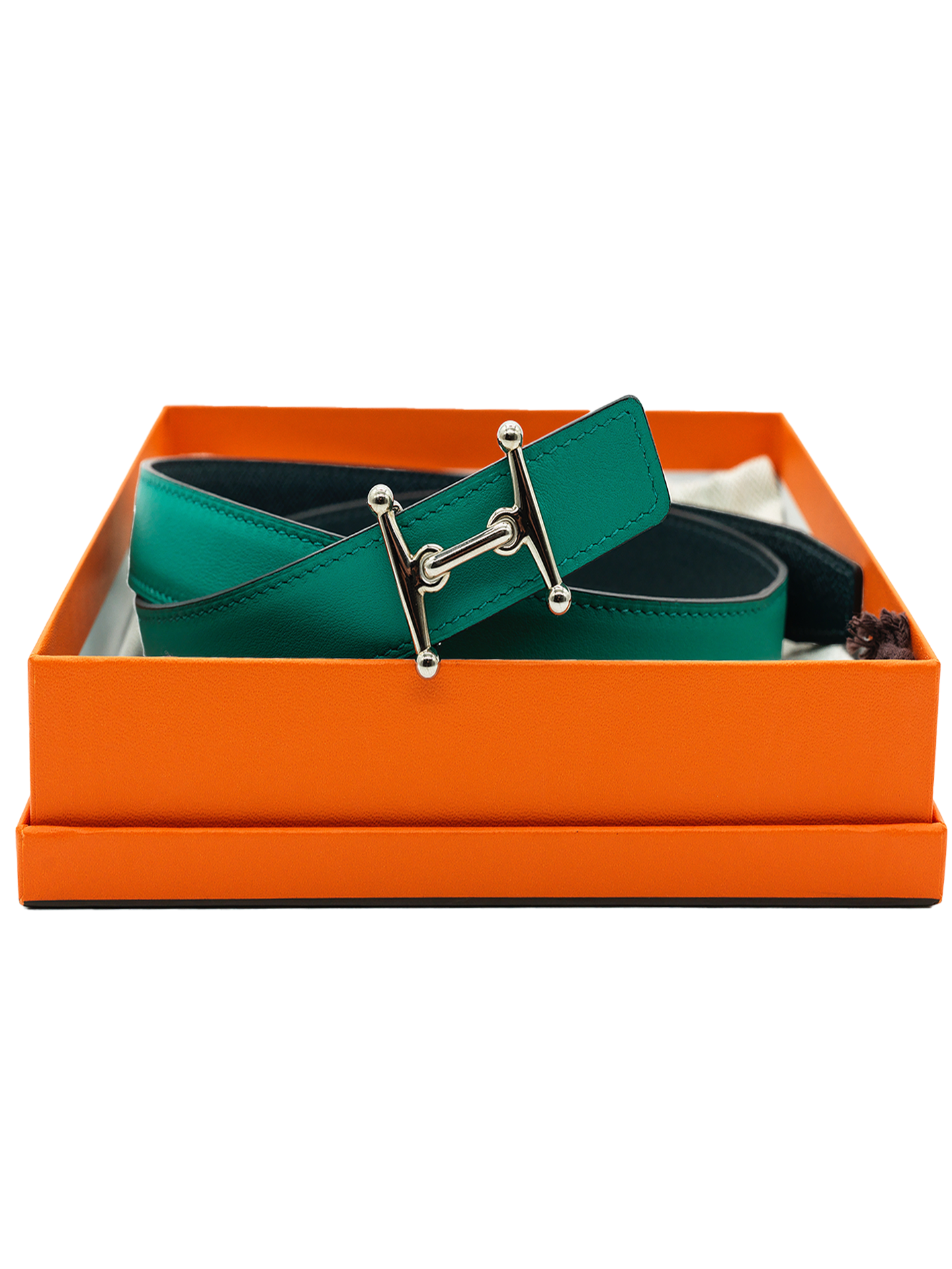 PRE-LOVED HERMÈS LEATHER STRAP BELT EPSOM VERT VERTIGO/ VERT VERONE PHW