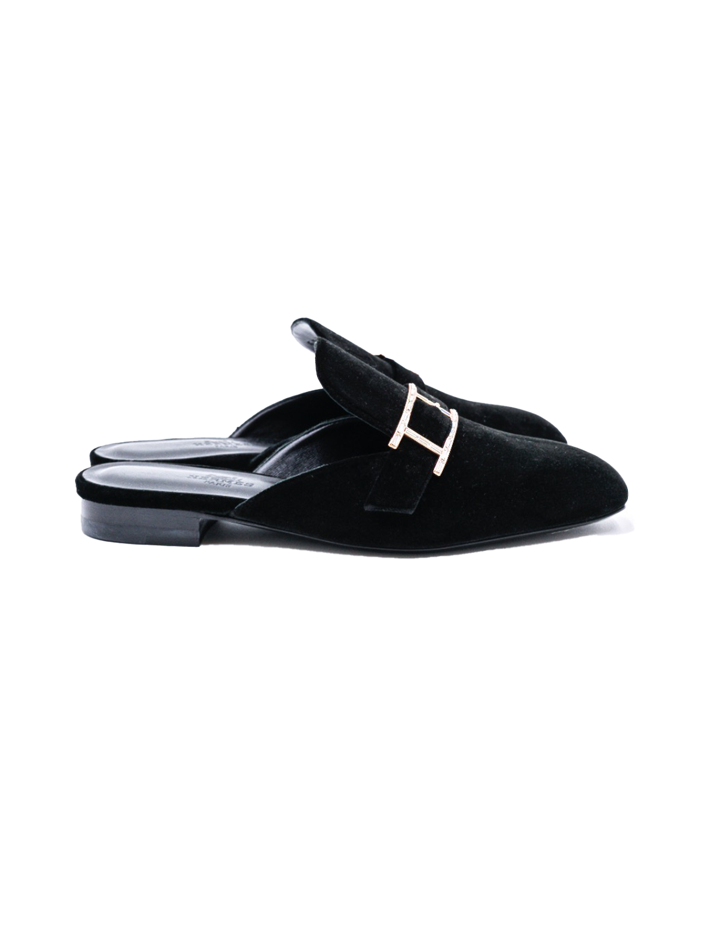 NEW HERMÈS VELVET MULES FEMME SLIPPERS BLACK