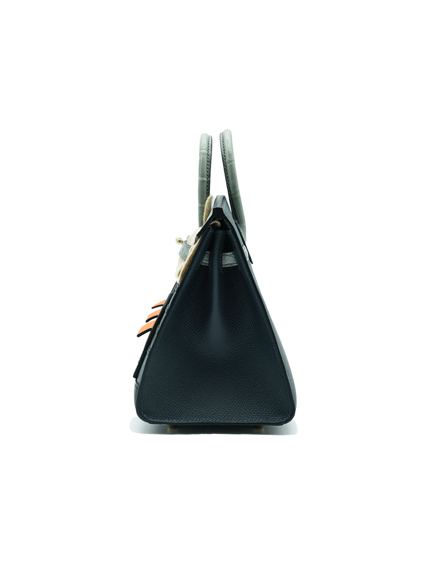 NEW HERMÈS FAUBOURG BIRKIN 20 GRIS CIMENT MATTE ALLIGATOR/ GRIS MISTY CRAIE EPSOM/ ORANGE H BLACK SWIFT PBHW