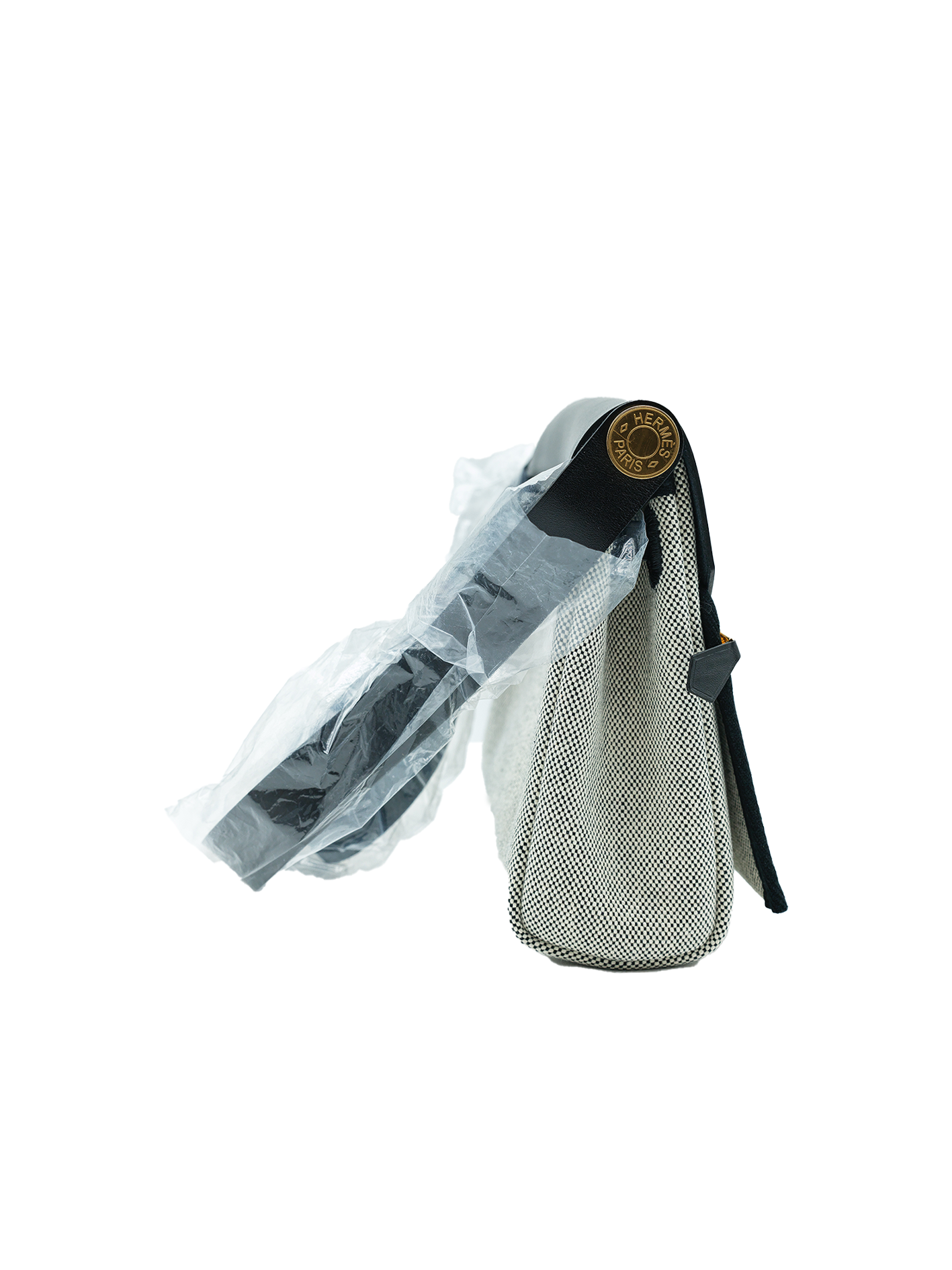 NEW HERMES MINI HERBAG TOILE ÉCUR/ BLACK GHW