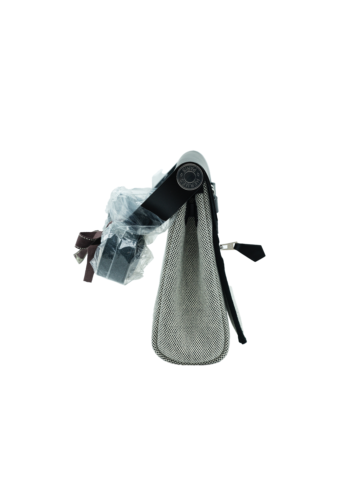 NEW HERMÈS MINI HERBAG TOILE BLACK/ ECRU PHW