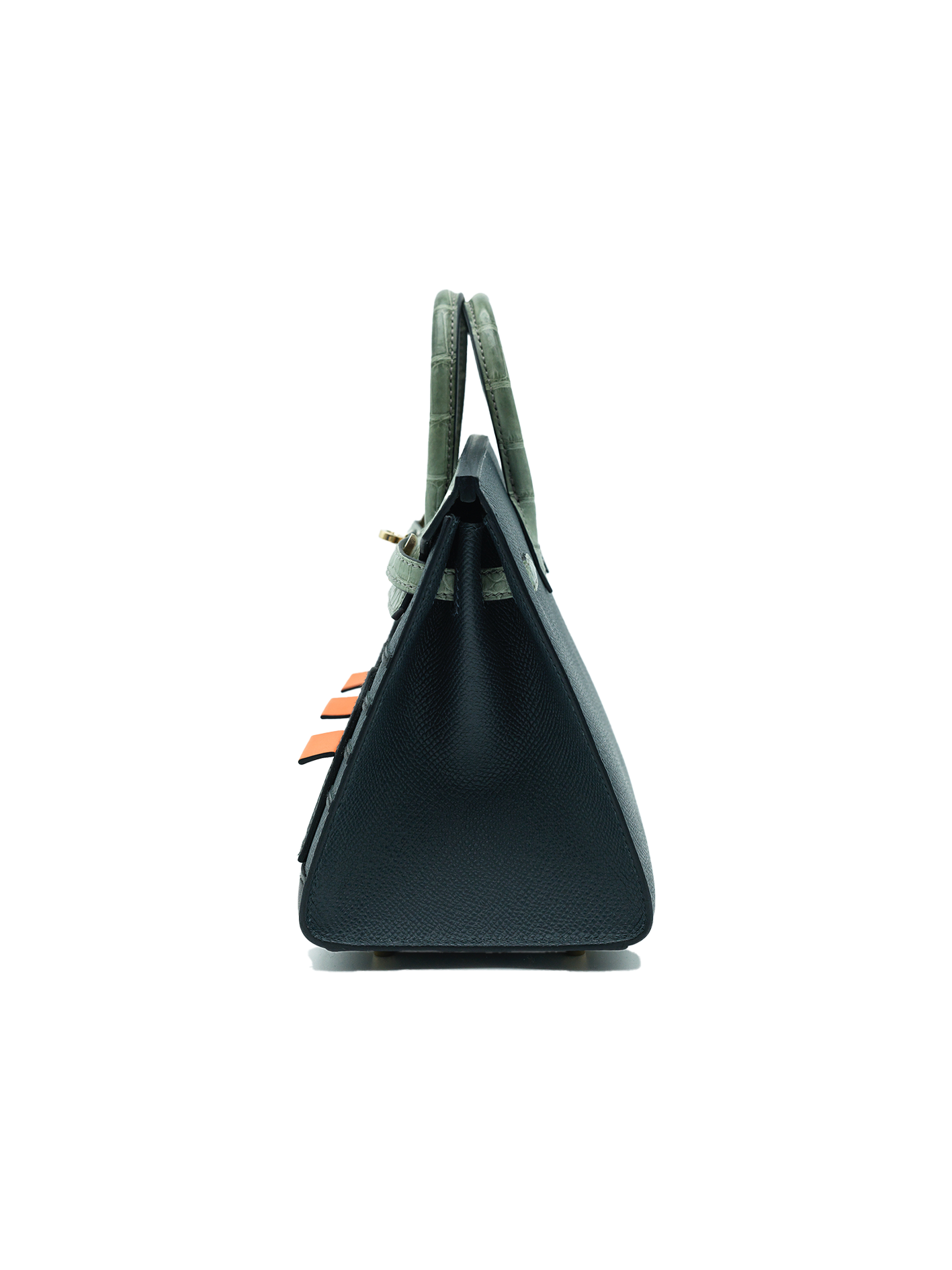 NEW HERMÈS FAUBOURG BIRKIN 20 GRIS CIMENT MATTE ALLIGATOR/ GRIS MISTY CRAIE EPSOM/ ORANGE H BLACK SWIFT PBHW