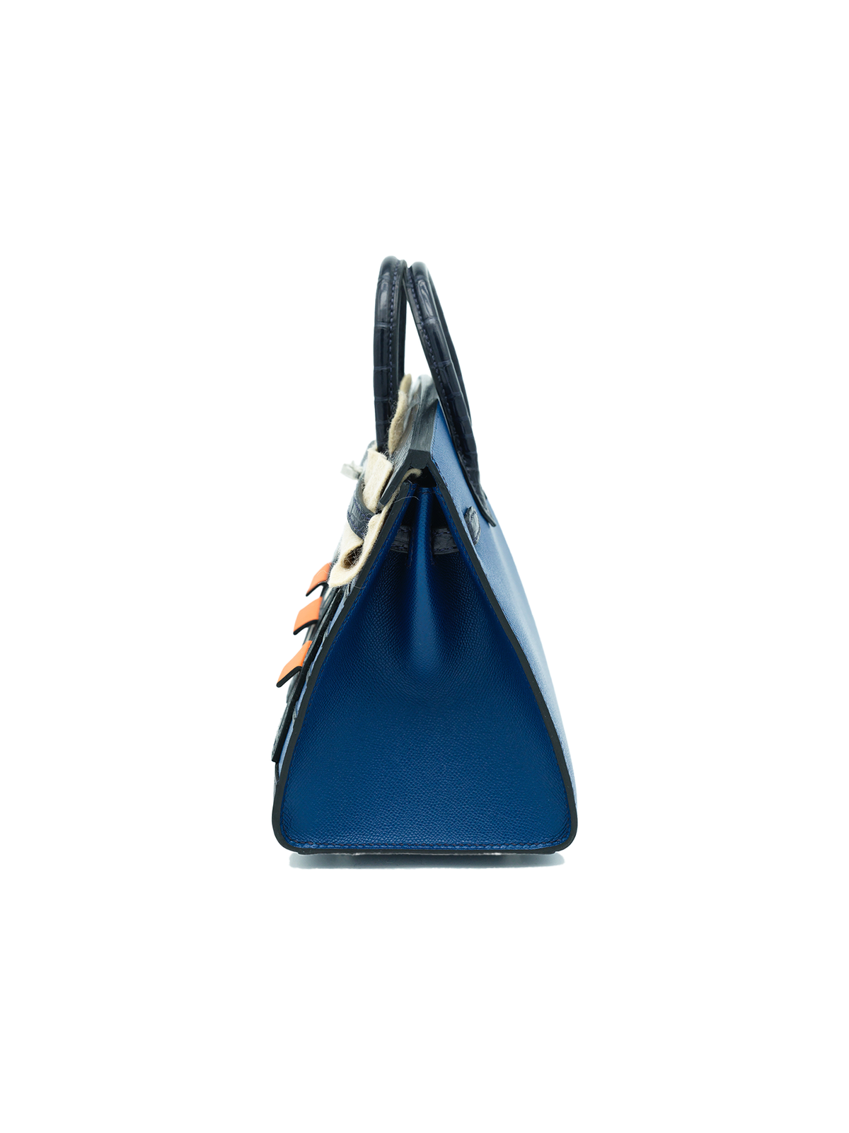 NEW HERMÈS FAUBOURG BIRKIN 20 BLUE MARINE MATTE ALLIGATOR/ DEEP BLUE CRAIE EPSOM/ ORANGE H SWIFT PHW