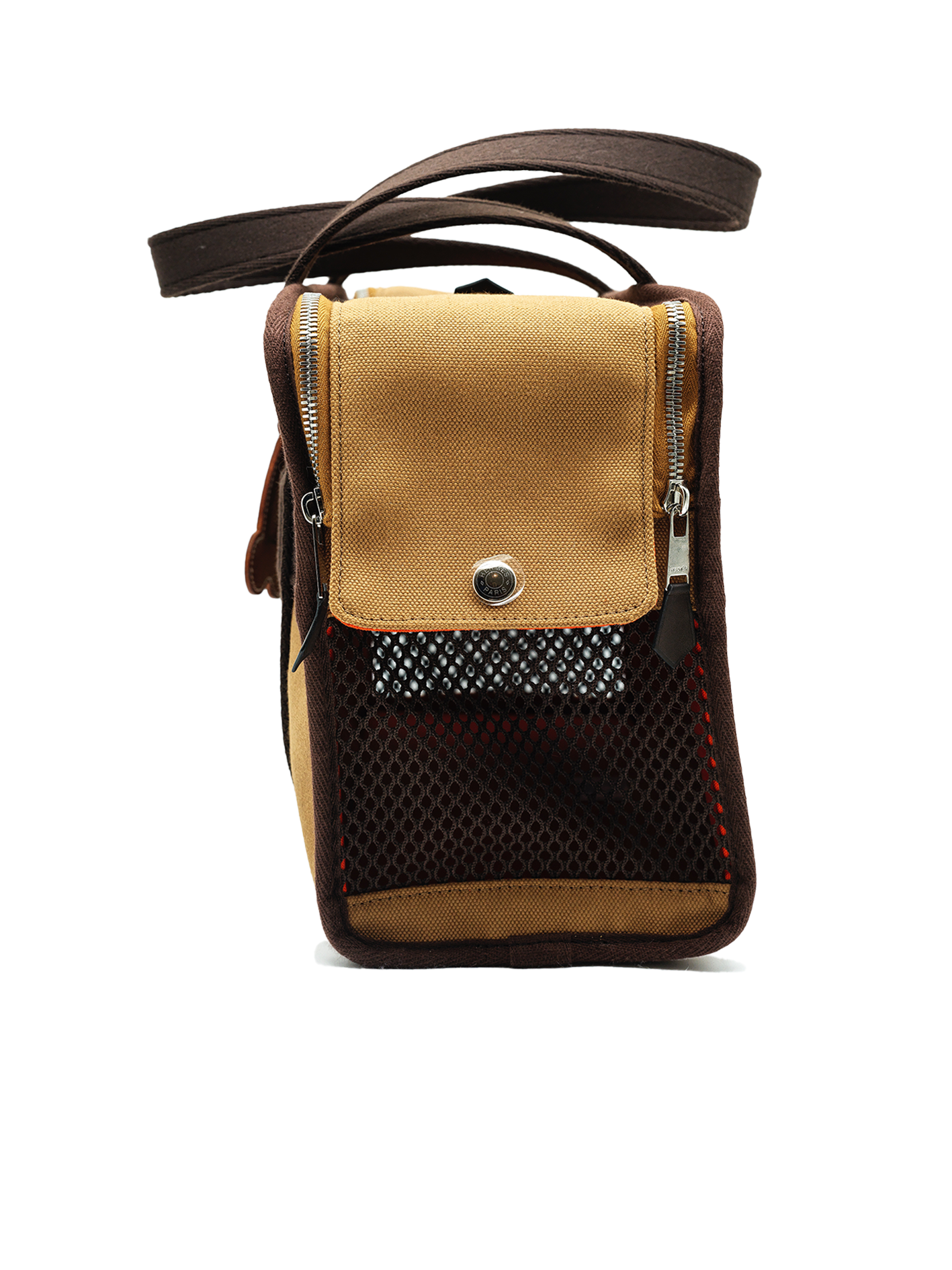 PRE-LOVED HERMÈS CARRYING BAG FOR DOGS TOILE FAUVE/ FEU PHW